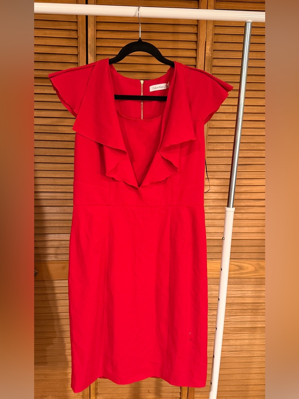 Calvin Klein Size 12 Red Ruffle Mini Dress 90s Clueless Bodycon Datenight Bold